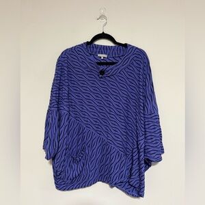 Habitat Blue/Black Wavy Striped Oversized Top Size Large Artsy Funky Modern
